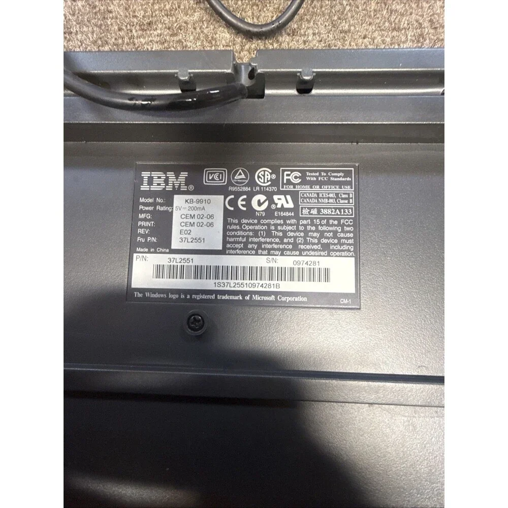 IBM Black Wired Keyboard KB-9910 Works